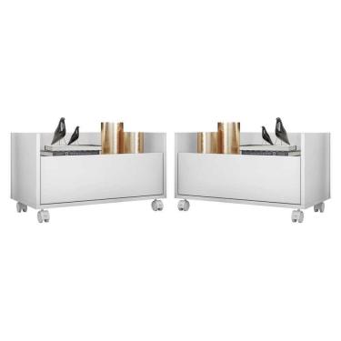 Imagem de Kit Com 2 Mesas De Cabeceira 80Cm Com Rodízios Multimóveis V4007 Branca Branco