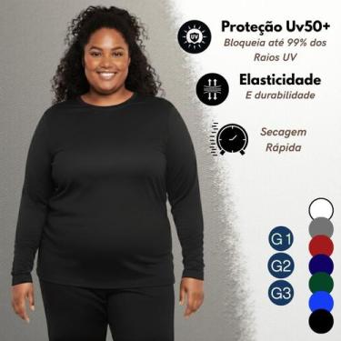 Imagem de Camisa Térmica Feminina Plus Size Manga Longa Proteção UV 50+ Frio e C