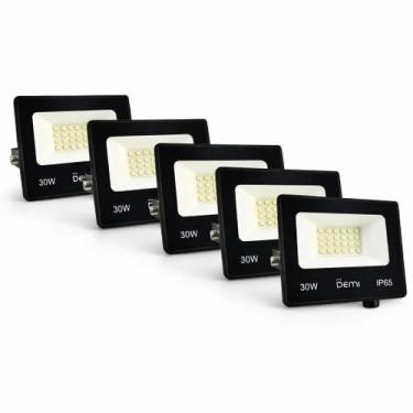 Imagem de Kit 5 Refletor Led 30w Holofote Ip65 Branco Frio 6500k Bivolt- Demi