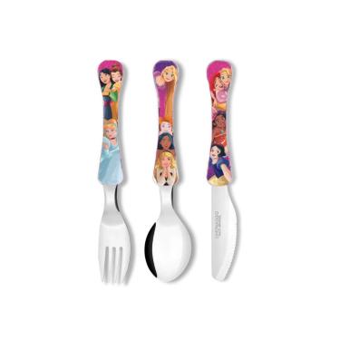 Imagem de Talheres Infantil Disney Princesas Jogo Garfo Faca Colher 3un