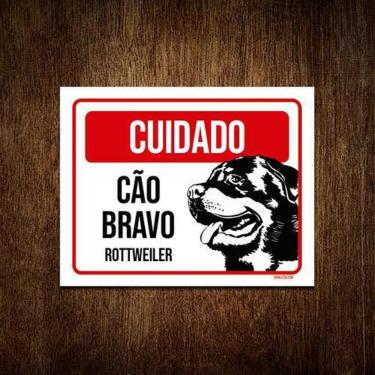 Imagem de Kit 10 Placas Cuidado Cão Cachorro Bravo Rottweiler