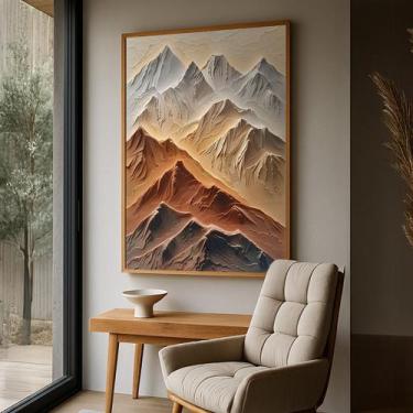 Imagem de Quadro com Moldura e Acrilico Cristal Vidro Montanhas Terracota para S