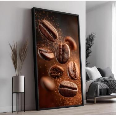 Imagem de Quadro com Moldura e Acrilico Cristal Vidro Grãos de Café para Sala, Q