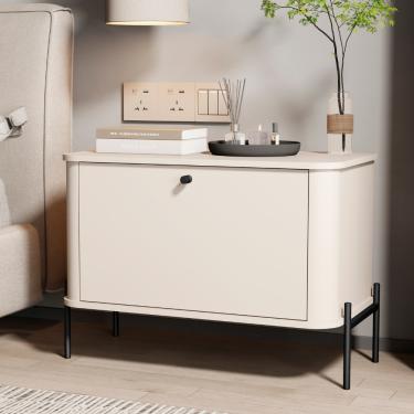 Imagem de Mesa de Cabeceira 1 Porta Em MDF Tucupi JB Móveis - Off White/Preto