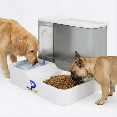 Imagem de Comedouro/Bebedouro Duplo Automático Premium Pets Branco - Dropfort