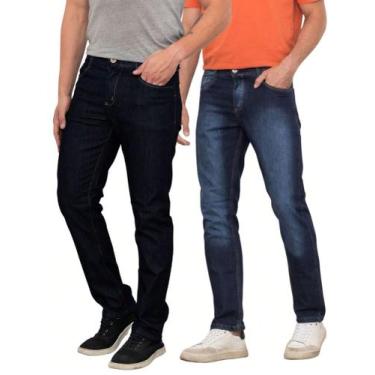Imagem de KIT 2 Calças Jeans Masculina Linha Premium Comfort Azul Com Elastano -