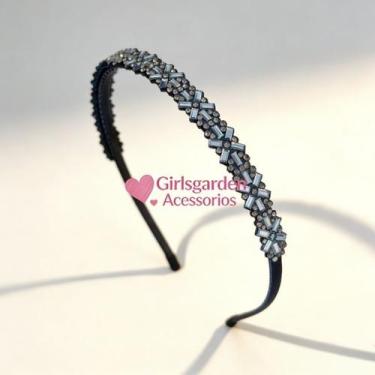 Imagem de Tiara de Strass Geométrica com Pedraria X e Cristais de Luxo, Moda Blo