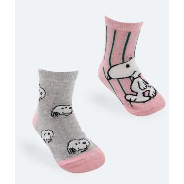 Imagem de Kit 2 Meias Infantil Soquete Estampa Snoopy Rosa-29044, 34/36, Rosa, C
