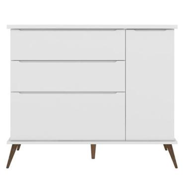 Imagem de Cômoda Infantil 1 Porta 3 Gavetas 100% Mdf Pés Retrô Melinda Branco - 