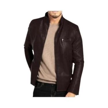 Imagem de Jaqueta Masculina De Couro PU Estilo Punk Motociclista Com Gola Alta, 