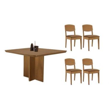 Imagem de Conjunto: Mesa Sala Jantar Berlim Curvo 90cm + 4 Cadeiras Havana Natur