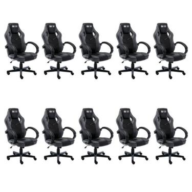 Imagem de Kit 10 Cadeiras Gamer Giratória Regulavel Quest Preto/Cinza