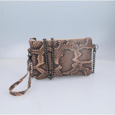 Imagem de Bolsa Feminina de Couro Animal Print Alça Corrente - BAUARTE, Caqui