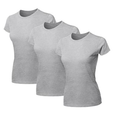 Imagem de Kit 3 Blusas Feminina Camiseta Lisa Básica Algodão Baby Look-Feminino