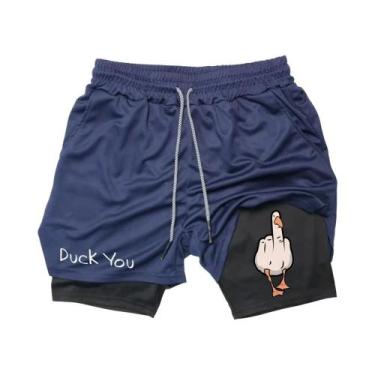 Imagem de Shorts De Verão Masculinos Com Estampa De Pato Em Cartoon, Secagem Ráp