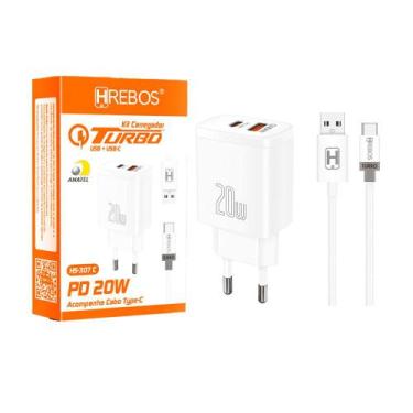 Imagem de Carregador Duplo USB-C 20W Rápido Para Galaxy S23 S22 S21 S20 - Hrebos