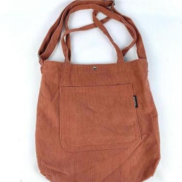 Imagem de Bolsa Sacola Feminina Veludo Cotelê Casual Escolar Faculdade Bolsa Tot