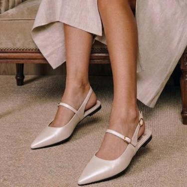 Imagem de Slingback Feminino Sapatilha Bico Fino Mule Confortável Rasteira Cor:P