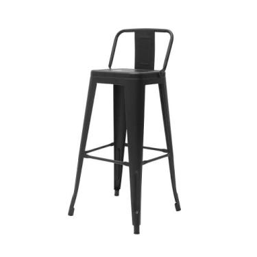 Imagem de Banqueta Tolix Iron com Encosto Preto Fosco Industrial Aço Cozinha Bar