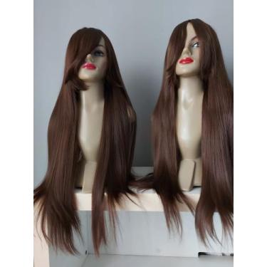 Imagem de Peruca, wig, castanho claro, preta, castanho escuro, com franja, lisa,