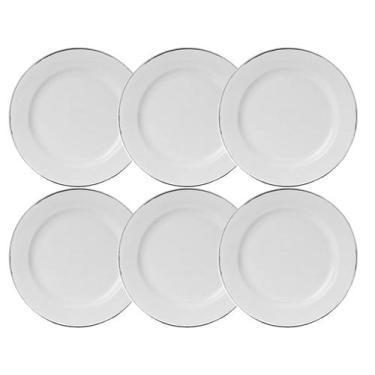 Imagem de Conjunto 6 Prato Raso Tramontina Filete Prata Porcelana Branca Pratead
