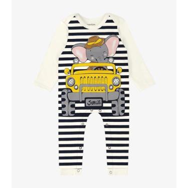 Imagem de Macacão Infantil Masculino Listrado Rovi Kids Bege - Rovitex Kids