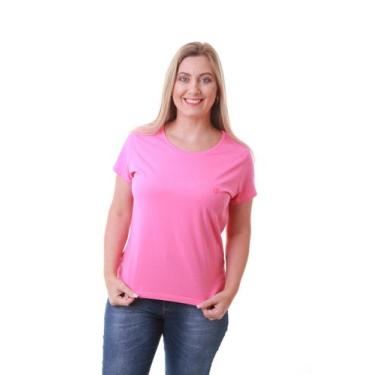 Imagem de Camiseta Feminina Rosa Pink Estampa Logomarca Lateral - Rico Sublime, 