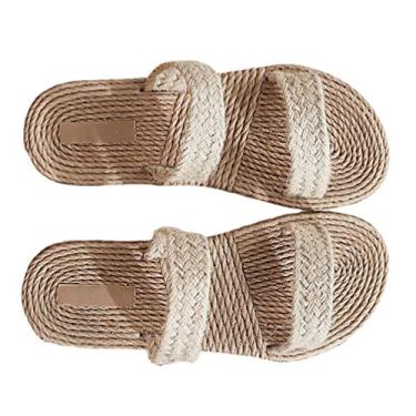 Imagem de 1 Par Chinelos Sandálias Planas De Praia Sandálias Planas Tecidas Em Sandálias Para Mulheres Sandálias De Salto Para Mulheres Sapatos De Verão Boho Boêmio Corda De Palha Senhorita