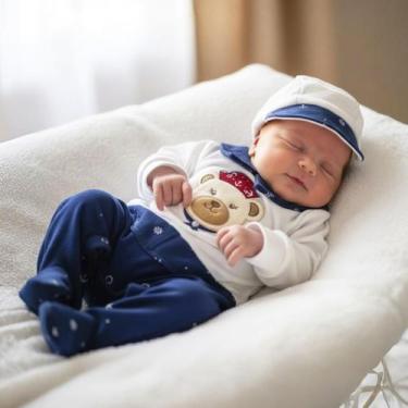 Imagem de Macacão Plush Bebê Menino Bryan Marinheirinho 02 peças, Azul, P,  Teci
