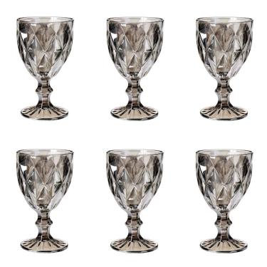Imagem de Conjunto de Taças de Vidro para Água Diamonds 6 Peças 325ML Design em Formato de Diamante Cinza Metalizado Lyor