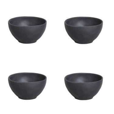 Imagem de Conjunto de Cumbucas Orgânico Preto Matte 4 Peças 560ml em Cerâmica Stoneware Resistente Porto Brasil