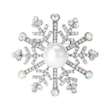 Imagem de Broche De Natal Unissex Feminino Com Strass Floco De Neve E Flor De Vi