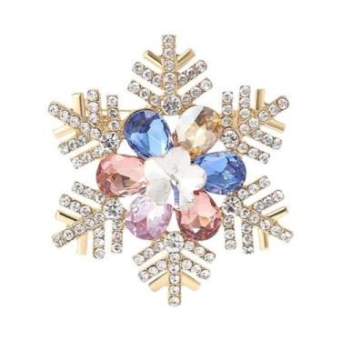 Imagem de Broche De Natal Unissex Feminino Com Strass Floco De Neve E Flor De Vi