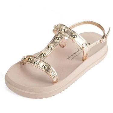 Imagem de Sandália Feminina Flatform Pratica com Peças Douradas Dakota, Champagn