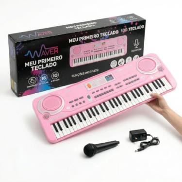 Imagem de Teclado Musical Infantil Eletrônico Digital Rosa com Sons Educativos Instrumento de Aprendizagem Funciona na Tomada