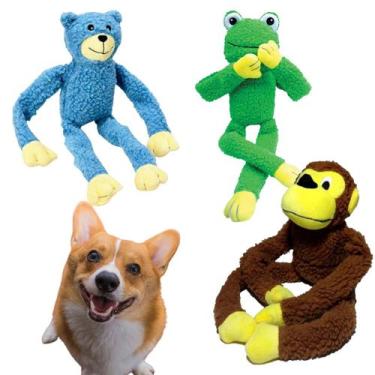 Imagem de Kit 3 Brinquedos Pelúcia Para Cachorro Pet Mordedor Macaco Sapo Urso 4