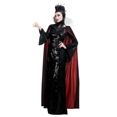 Imagem de Cosplay.fm Fantasia feminina de rainha má princesa madrasta cosplay traje adulto Halloween vestido de fantasia de rainha, Preto, GG