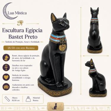 Imagem de Escultura Egípcia Bastet Preto 18,50 cm em Resina - Lua Mistica