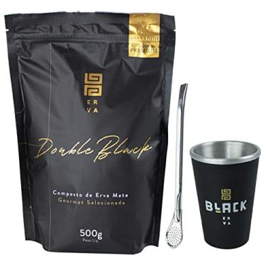 Imagem de KIT COPO CUIA TERMICO + BOMBA CLASSICA INOX + TERERE 500G BLACK ERVA (Double Black)