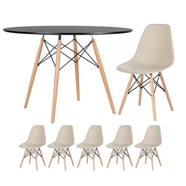 Imagem de Loft7, Kit - Mesa redonda Eames 120 cm preto + 5 cadeiras Eiffel Dsw Nude