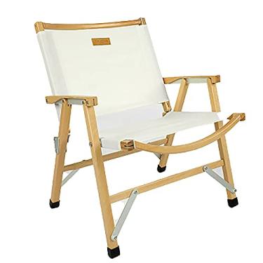 Imagem de Yajun Cadeira de acampamento dobrável de madeira portátil espreguiçadeira durável fácil de dobrar e carregar cadeira de praia para acampamento, branca
