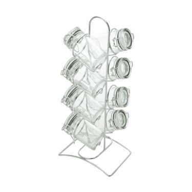 Imagem de Jogo Para Temperos Em Vidro Com Suporte Lyor Crômado 65Ml 8 Peças Lyor