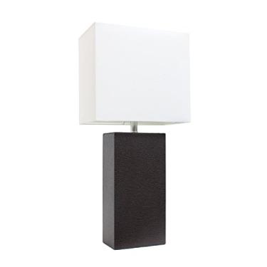 Imagem de Elegant Designs Luminária de mesa LT1025-BWN de couro moderno em tecido branco, 9,8 cm, marrom espresso