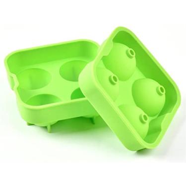 Imagem de Bandeja de cubo de gelo uísque cubo de gelo fazendo molde molde de esfera molde de silicone molde de hóquei no gelo bandeja de gelo redonda bandeja de gelo cor ferramenta de barra de cozinha 4 moldes de cubo de gelo de grade (cor: verde)