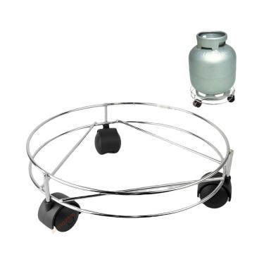 Imagem de Suporte Porta Botijão De Gás Com Rodinhas Aramado Organizador Cozinha Cromado - 35 AMZ