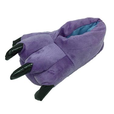 Imagem de Pantufas de pelúcia quentes para casa com pés de animais, Roxa, L fits US Size 7-10