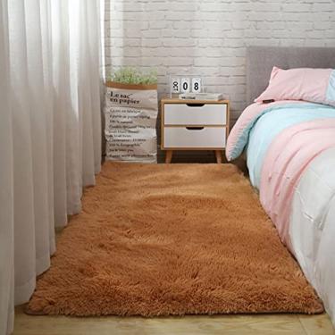 Imagem de Tapete de área macio para quarto, tapetes fofos, tapete felpudo sala de estar, tapetes peludos meninas meninos crianças desgrenhados tapetes de dormitório de berçário de pelúcia cor camelo profundo 63 polegadas x 102 polegadas