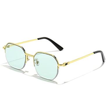 Imagem de Óculos de Sol Quadrado Meia Armação Masculina Moda Metal Design de Luxo Óculos para Mulheres Óculos Masculinos,C04 Ouro Verde,A