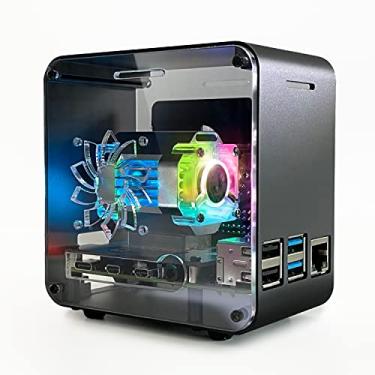 Imagem de ElectroCookie Capa para Raspberry Pi 4, caixa de mini torre de alumínio com refrigerador de energia duplo e luz ambiente que muda de cor (preto fosco)