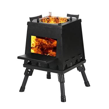 Imagem de Fogão a lenha de acampamento portátil ao ar livre dobrável multi queimador de combustível para mochila caminhadas viagem piquenique fogão de emergência queimado destacável, preto, 36 * 22 * 19 cm